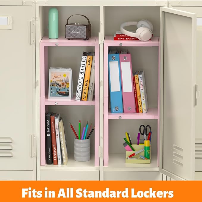 LIDTOP Locker Organizer Shelf Pink, Metal Adjustable Width and Height, Ideal Locker for School, Office, and Gym Lockers, Locker Shelves Organization Accessories