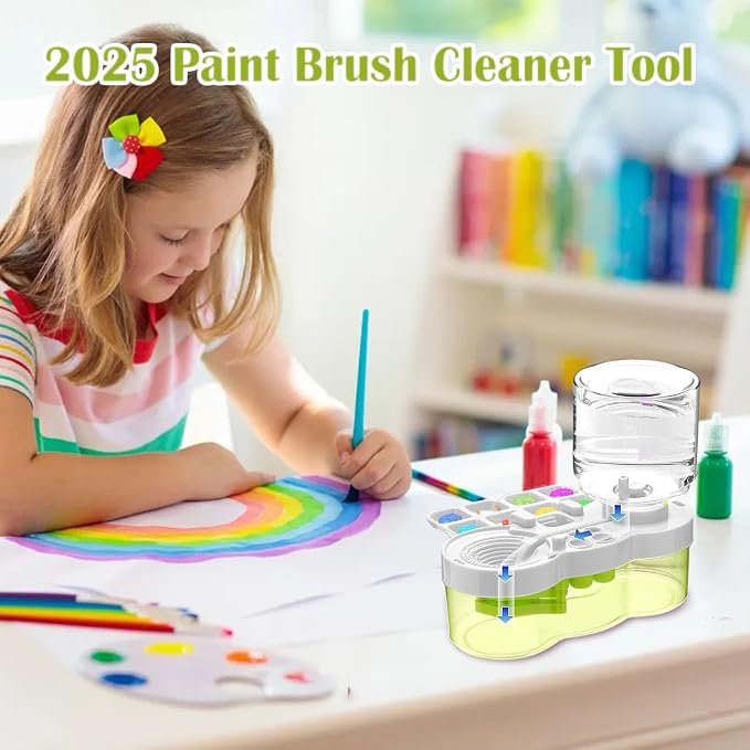 2026 Paint Brush Cleaner Brush Rinser Water Circulation, Brush Cleaner Painting Tool, Water Cycle Paint Brush Rinser With Brush Holder and Palette, Brush Rinser Dispenser for Adults Artist Kid (Green)