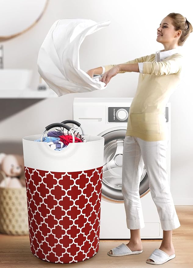 Fabspace Large Laundry Basket Laundry Hamper Bag Washing Bin Clothes Bag Collapsible Tall with Handles Waterproof Travel Bathroom College Essentials Storage for College Dorm, Family, 115L (Red) | Freestanding Laundry Hamper, Waterproof Dirty Clothes St...