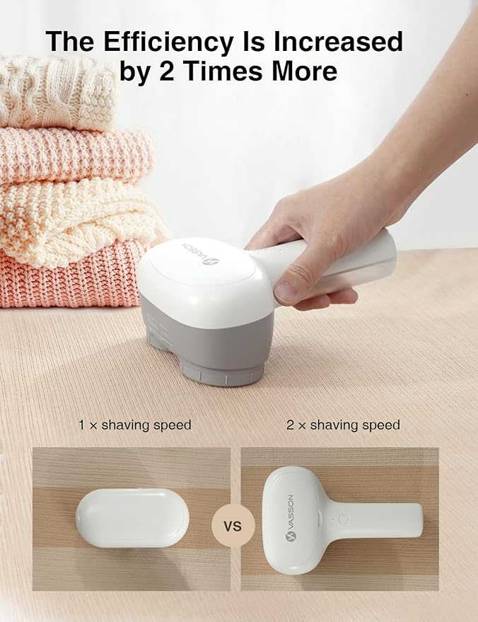 VASSON Fabric Shaver, Sweater Depiller & Pilling Remover | Dual-Head Design for 2X Faster Pilling Removal on Sweaters & Couches