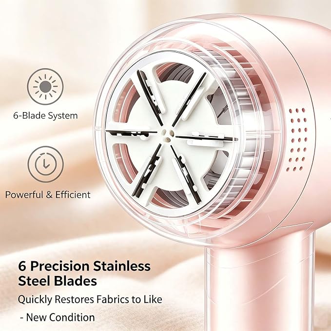 VGR 813 Rechargeable Fabric Shaver,6-Blade Lint Remover,Pink | Cordless Clothes Lint Remover for Sweaters, Blankets, Couch, at home or while traveling