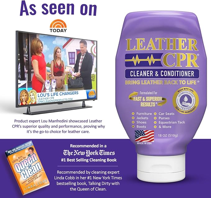 Leather CPR Cleaner and Conditioner 18oz. Bring Leather Back To Life on Furniture, Car Seats, Handbags, Jackets, Boots, Saddles, Purses & Shoes. Restores Shine, Softness & Color to Real Leather