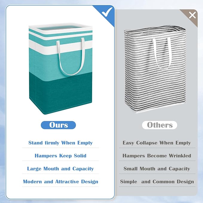 BlissTotes 3-Pack Laundry Basket, Collapsible Laundry Hamper, Green, 100L | Laundry Clothes Hamper, Hampers for Bedroom, Freestanding Hamper with Handles, Clothes Laundry Basket