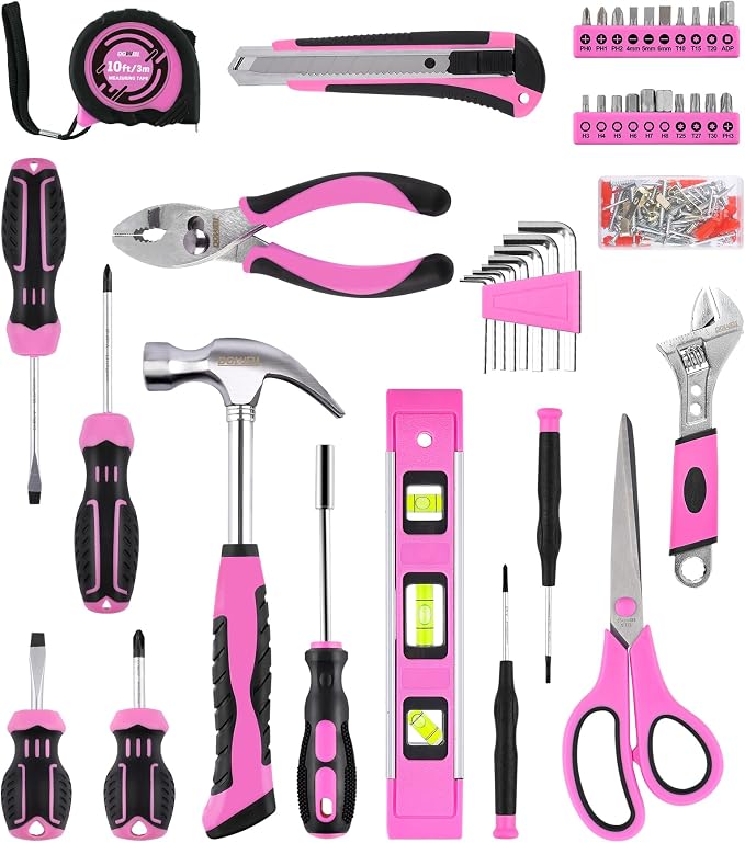 DOWELL 123-Piece Pink Home Repair Tool Kit for Women & Girls | All-in-One DIY Toolkit with Ergonomic Handles, Durable Toolbox, Non-Slip Grips | Perfect Gift for- Wives| Moms, Crafters