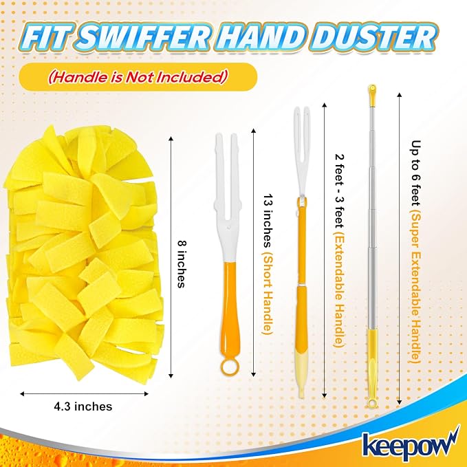 KEEPOW 4 Pack Reusable Duster Refill Compatible with Swiffer Hand Duster | Heavy Duty 360 Degree Fleece Duster Refills for Cleaning, Ceiling Fans & Home, Washable Refill Heads (Handle Not Included)