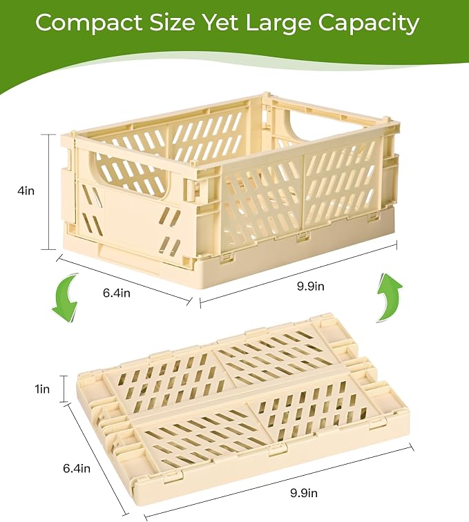 HUUSMOT 2-Pack Collapsible Plastic Storage Baskets, Yellow, 9.8"x6.5"x3.8" | Pastel, Space-Saving, Collapsible Plastic Bins, Cute Mini Storage Crates, for Classroom, Kitchen, Office, Bedroom
