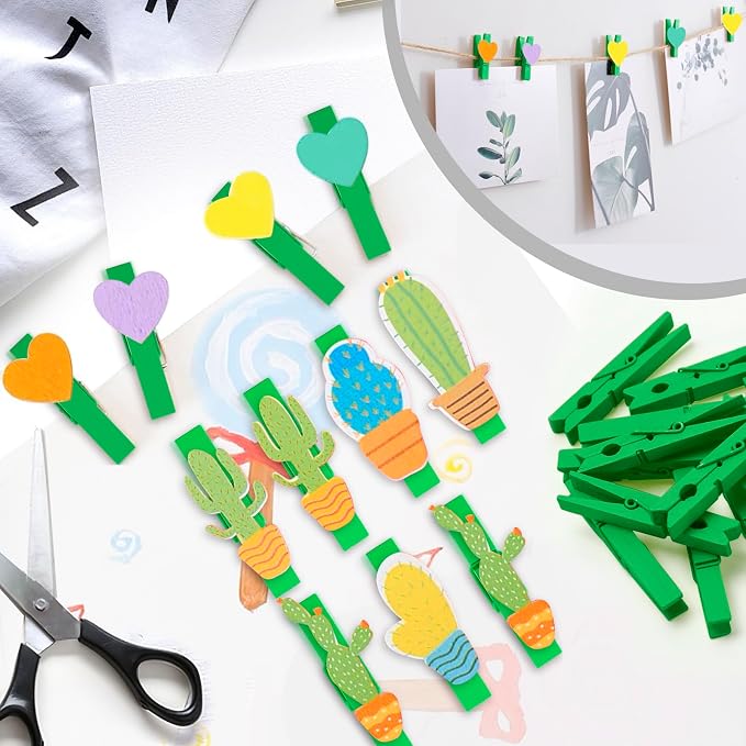 50PCS Colored Wooden Clothespins 2.9 Inch Color Clothes Pins for Pictures | Colorful Close Pins Wood for Photos Classroom School Decoration Craft Cheer, Green
