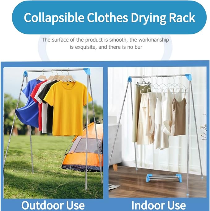 Portable Garment Rack for Travel, Compact Folding Clothes Drying Rack | Sturdy Stainless Steel; Mini Clothing Rack for Travel, Camping, RV, Dance Costume, Laundry Indoor, Outdoor (Large)