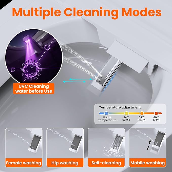 Smart Bidet Toilet with Tank, One Piece Elongated Heated Toilet with Auto Open/Close Lid, Foam Shield, Auto Flush, Foot Sensor, Self-Cleaning Nozzle, Anti-Splash Water-Saving Modern Bathroom Toilet