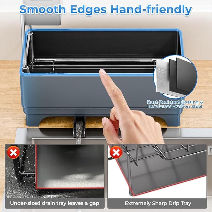 Stainless Steel Sink Caddy, Sponge Holder for Kitchen Sink with Brush Holder and Towel Rack, Sink Organizer for Countertop, Soap Dispenser Kitchen Organizers Storage Essentials(Gray)