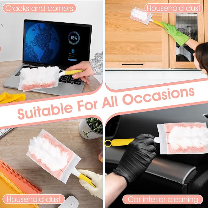 120 Pcs Duster Refills, Electrostatic Disposable Dusters Refills Compatible with Duster, Bulk Heavy Duty Dusters Refill for Blinds Ceiling Fans Furniture Multi-Surface Dusting (Pink)