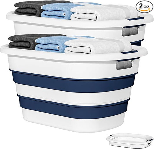 43L(11.5Gallon) Collapsible Laundry Baskets plastic (Blue, 2 Packs) | Pop Up Laundry hamper/Storage Container, Foldable Laundry Basket with Large Capacity,Sturdy,Space Saver