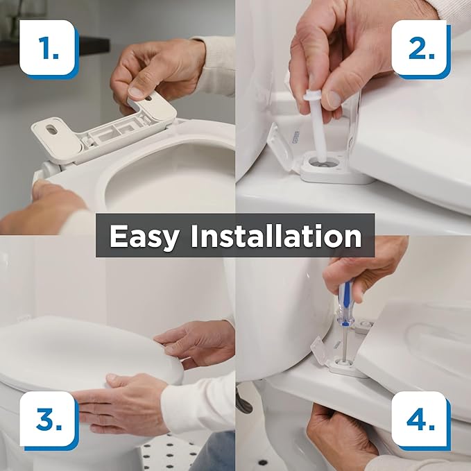 Gerber Elongated Toilet Seat with Cover, Soft Close, No Slam, Quick & Easy Install, Heavy-Duty Plastic, Adjustable Fit for Standard Elongated Toilets, Durable & Fade-Resistant, Biscuit G009921309