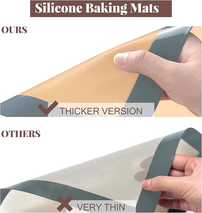 Silicone Baking Mat Set, Nonstick Reusable Liners, 2 Half & 1 Quarter Sheet for Cookies, Bread, Pastry, Dough Prep and Oven Baking