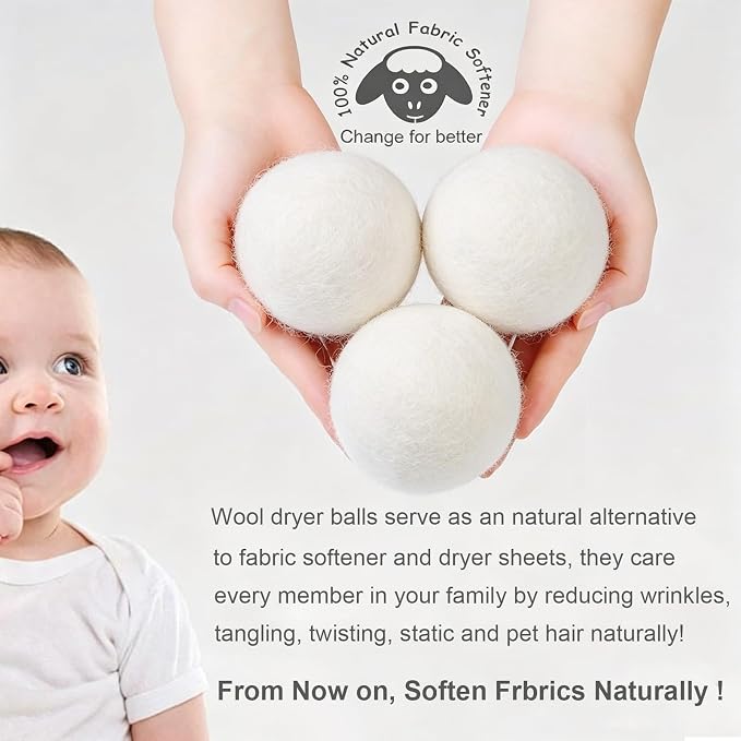 Budieggs Wool Dryer Balls XL 6-Pack, 100% New Zealand Wool Handmade | Chemical-Free Natural Fabric Softener Reusable, Reduces Wrinkles, Tangling, Drying time & Static Cling, Lasts 1000+ Loads