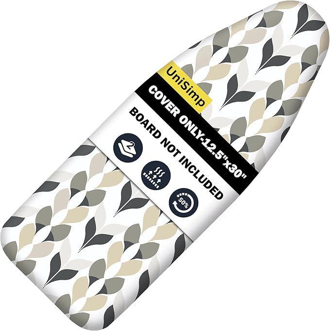 UniSimp Small Ironing Board Cover and Pad 12.5"x30" Small Iron Board Cover with Padding,Tabletop Mini Ironing Board Cover and Pad Small Size, Cotton Canvas, Heat Resistant, Drawstring Closure Foliage