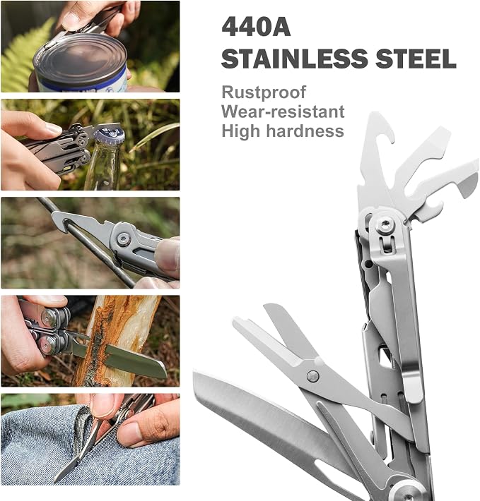 PERWIN Multitool Stainless Steel Multi-Tool Pliers 22-in-1 with Safety Locking, Pocket Knife, Bottle Opener, EDC Equipment With Pocket Clip for Survival, Camping, Hunting and Hiking.