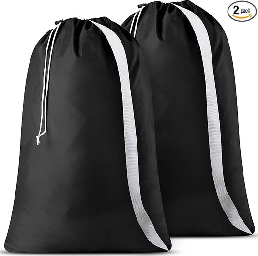Handy Laundry Bag with Shoulder Strap 30"x40" 2-Pack, Heavy Duty, Black | 2-Pack Extra Large 30x40 Laundry Bag, Shoulder Strap, Drawstring Locking, Heavy Duty for College Dorm Travel, Black