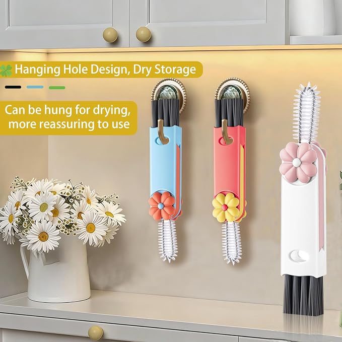 3 in 1 Cup Lid Cleaning Brush, Cup Lid Brush, Upgraded 3PCS Multifunctional Water Bottle Cleaning Brush, Home Kitchen Crevice Brush Tools for Tiny Cup Lid Detail, Bottle Tight Spaces Cup