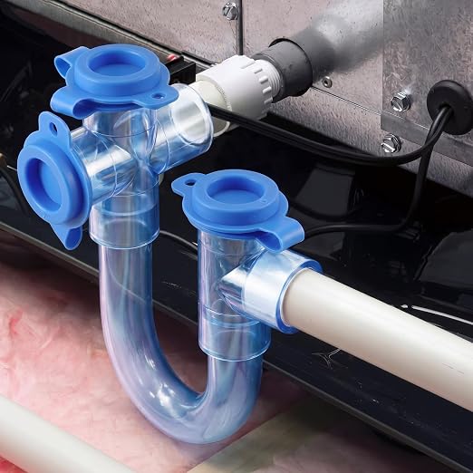 4 Pack 3/4 Inch Standard Condensate Trap with Cleaning Brush, PVC U Trap for HVAC Systems, Air Conditioner, Effectively Drains Condensate (Clear)