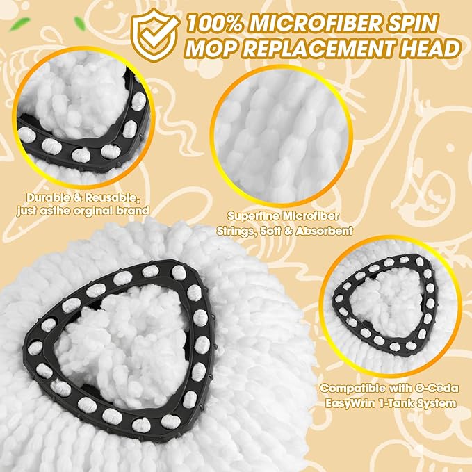 6 Pack Spin Mop Head Replacements,100% Microfiber Spin Mop Refill Compatible with OCeda Easywring 1-Tank System,360 Degree Spinning Mop Replace Head for Easy Cleaning Floor Mopping