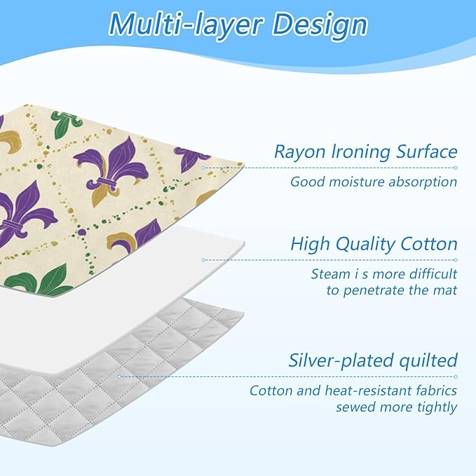 Ironing Mat Portable Ironing Pad Blanket with Silicone Iron Rest for Table Top Travel Heat Resistant Double-Side Using Large 47x28 Inch Foldable Beige Fleur-de-lis Shrove Tuesday