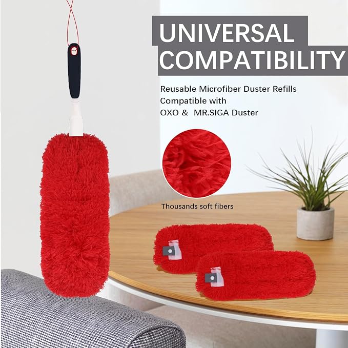 Reusable Microfiber Duster Refills Compatible with OXO & MR.SIGA Duster - Washable Duster for Household Cleaning Dusting Furniture Blind Ceiling Fan 3Pack (Handle NOT Included)