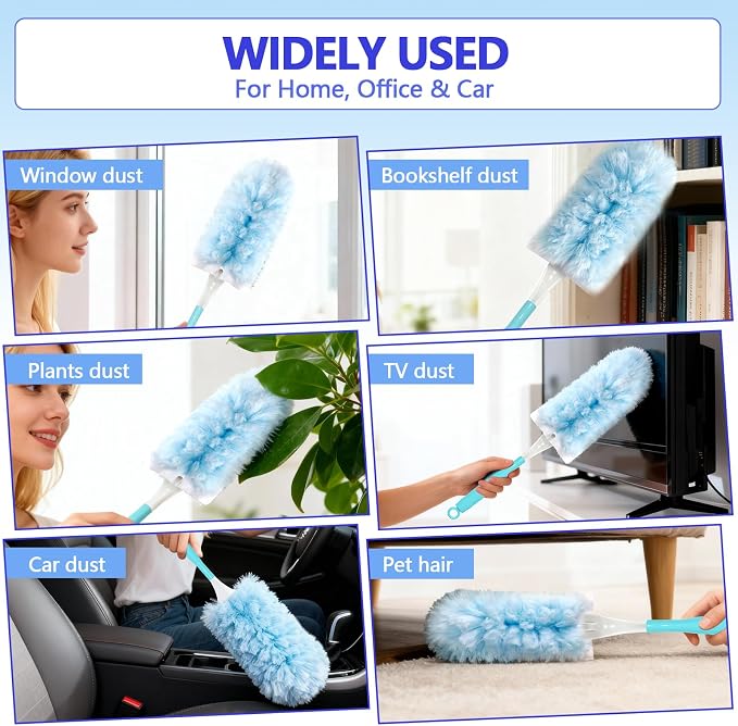 Heavy Duty Duster Refills for Swiffer Duster (60 Count) | 360° Unscented Disposable Multisurface Dusters with 1 Handle- for Home, Blinds, Fans & Corners, Blue