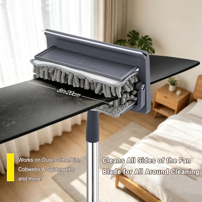 4 in 1 Fan Duster, Ceiling Fan Blade Cleaner with 76“ Long Handle | 360° Reusable Ceiling Fan Cleaners for Blades, Chenille Duster Cleaner Kit for Baseboard, Wall, Floor, Window