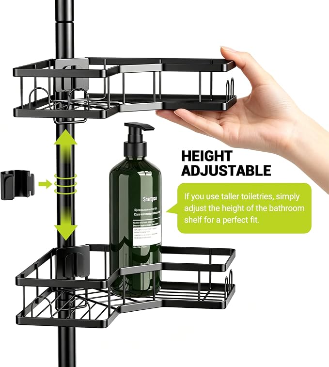 Corner Shower Caddy Standing: 4-Tier Rustproof Shower Shelves Corner - No Drilling Floor Shower Organizer Rack for Bathroom, Renters, Apartment