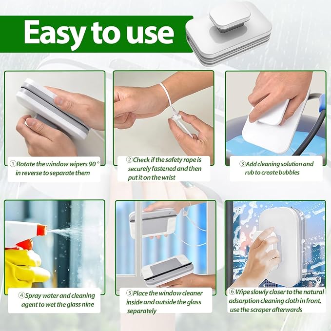 Magnetic Windshield Cleaner Tool Set, Widen Double-Sided Magnetic Window Cleaner Tool, Windshield Magnetic Car Window Cleaner, Glass Thickness 3-10mm for High Rise Car Glazed