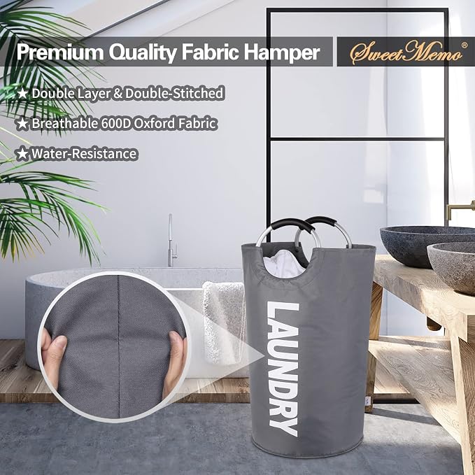 Extra Large Laundry Basket, Big Laundry Hamper Bag, Handles, 130L Dark Grey | Freestanding Tall Dirty Clothes Hamper, Collapsible and Portable Laundry Bin for Dorms and Bedrooms, Thick, Sturdy Fabric