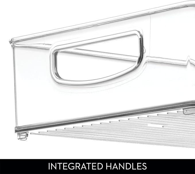 iDesign Plastic Stackable Pantry Bin, Set of 4, Clear | Organizer Bin with Handles, For Cabinets or Fridge