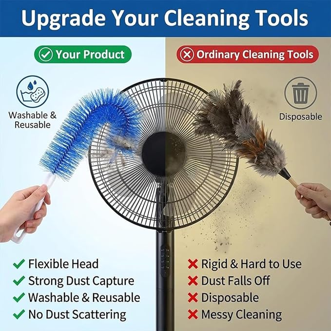 Ultimate Dusting Tool, Fan Cleaning Brush, Bendable Microfiber Head, Flexible Microfiber Duster Remover Washable ldeal for Electric Fans Air Conditioning, Home Car Vents, Curtain (2pcs*Mix)