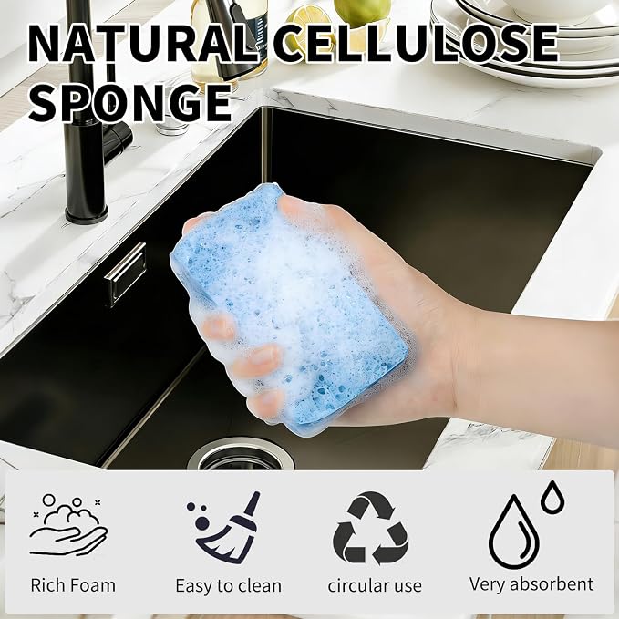 Kitchen Sponges Compressed Cellulose Sponge, Non Scratch Natural Dish Sponge for Kitchen Cleaning Sponges for Dishes Bathroom Cars Pop-up Cleaning Sponge,16 PCS