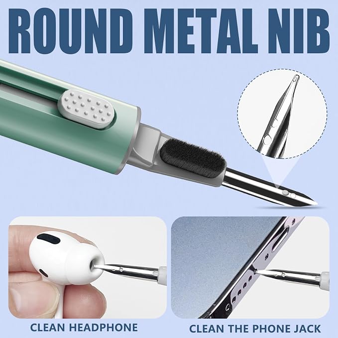 Inesore Multi Cleaning Kit for AirPods & All Bluetooth Earbuds (Green) | Metal Tip, High-Density Soft Brush, Flocked Sponge Tip, 3 in 1 Design, Compact & Lightweight, Easy Operation, Easy to Carry