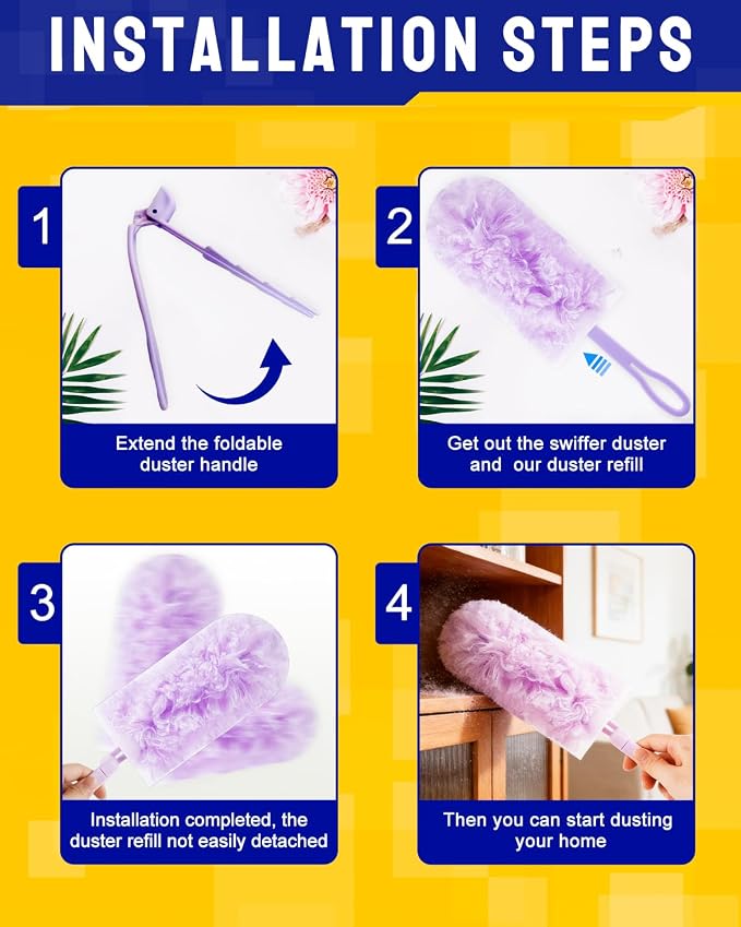 22 Pack Refills Pad with Foldable Handles, Compatible with Swiffer | 360 Duster Refill for Cleaning Tight Spaces, Compatible with Swiffer Dusters, Compatible with Swiffer Refills for Pet Hair