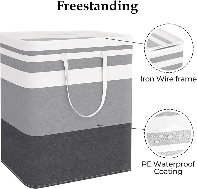 StorageRight Laundry Basket Hamper, 125L Collapsible Clothes Storage, Grey | Freestanding Clothes Hampers, Foldable design, with Easy Carry Handles, For Laundry, Bedroom, Dorm, Clothing, Towels, Toys