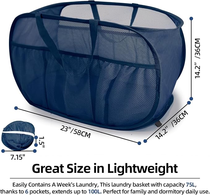 Pop Up Laundry Hamper with Convenient Bags, Upgrade Collapsible Laundry Baskets, Foldable Laundry Basket Mesh Light Weight, Easy to Carry Clothes Hampers for Laundry, Dorm, Toys, Travel 5 Pack