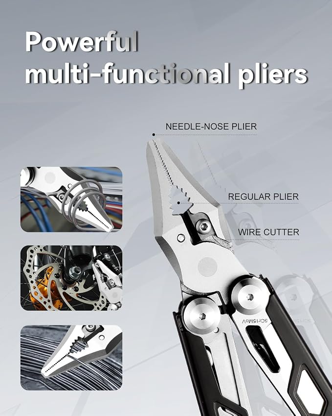 15-in-1 Multitool Pliers with Sheath, Stainless Steel, Black | Folding Multi Tool, Needle Nose Pliers & Wire Cutters, Knife, Saw, Screwdrivers, Bottle Opener, EDC Pocket Knife