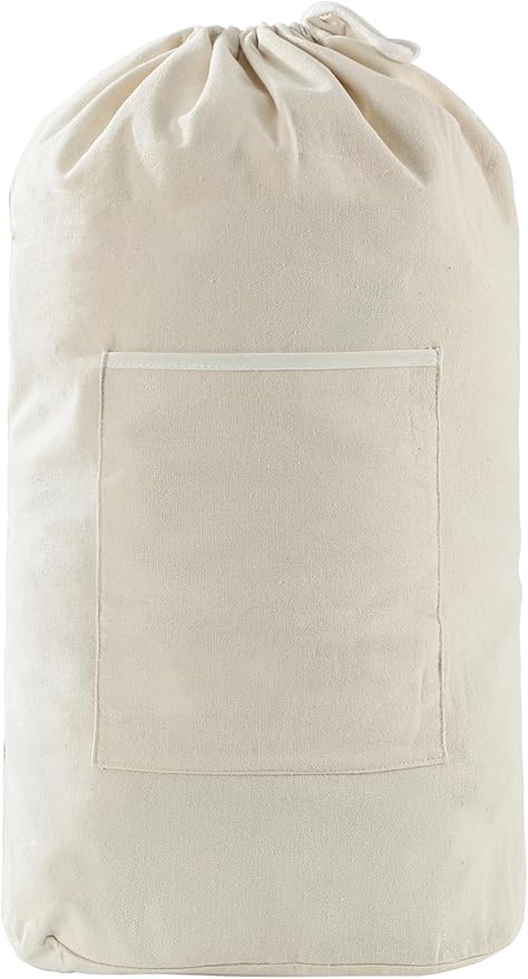 Canvas Laundry Bag, Laundry Backpack, Beige, X-Large | Washable Laundry Collector,Thick Woven Adjustable Shoulder Straps,Large Front Pocket,Drawstring Closure,for College,Camping