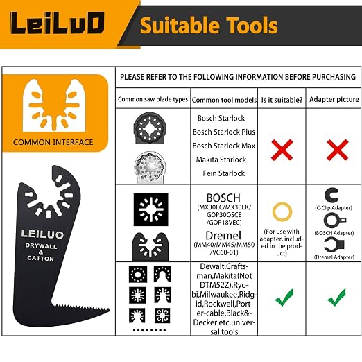 6 Pcs Oscillating Tool Blade Drywall & Multi-Material Cutting Universal Multitool Accessories Fit for DeWalt Makita & More