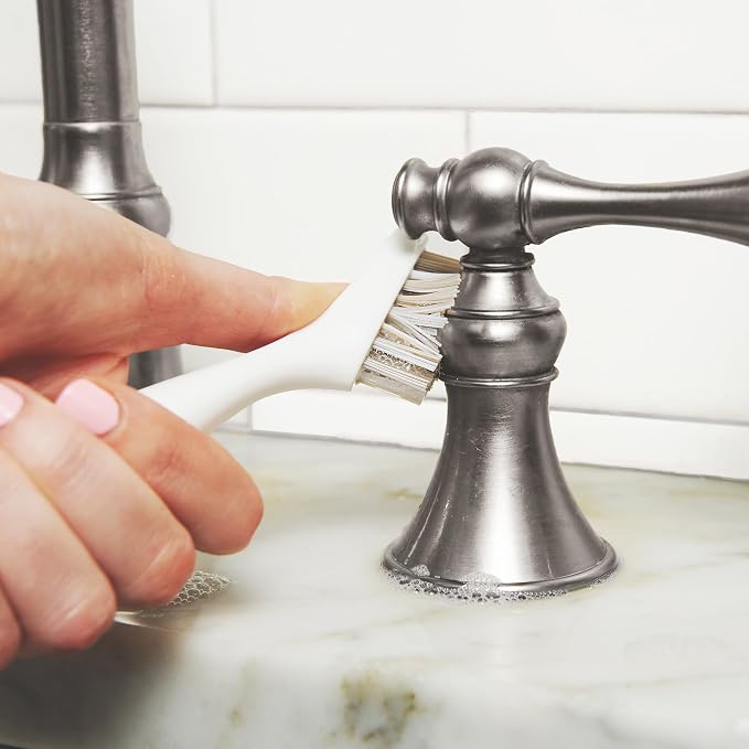 Full Circle Every-Crevice Detail Brush, Deep Cleaning Brush for Crevices, Shower, & Grout, Tough Bristles, Sustainable Bamboo Handle, White