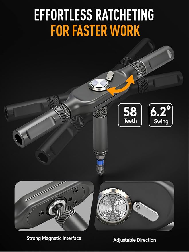 78 IN 1 Magnetic Ratchet Screwdriver Set T-Handle Ratchet Screwdriver Kit with Diamond-Faceted Handle & S2 Steel Bits, for Home Daily Repair, Precision Repair, Gift For Men Husband