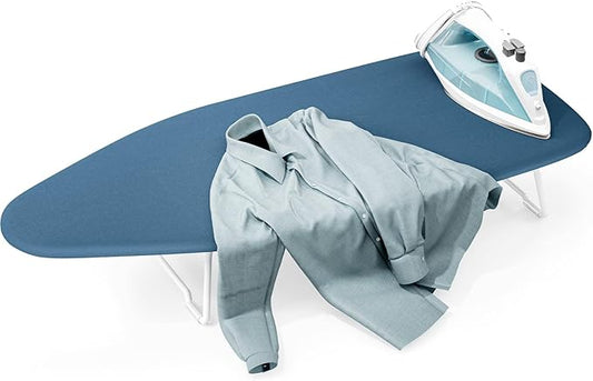 Small Ironing Board Tabletop with Heat Resistant Cover, Compact Mini Ironing Board with Metal mesh Frame,for Dorm,Apartment and Travel, Hook for Hanging, Iron Board 12x30, Iron Table Stand Pure Blue