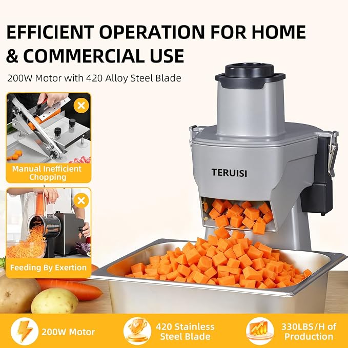 2-In-1 Electric Vegetable Dicer Strip Cutter, 200W Electric Vegetable Chopper with 4 Size Dicing Blades & Strip Cutter Blade, Food Processor Cutter Machine for Commercial & Home Use