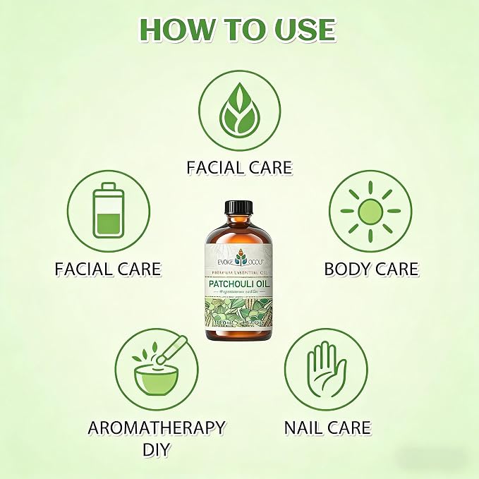 EVOKE OCCU Patchouli Essential Oil for Diffuser,Skin Care&Soap Making | Patchouli Oil for Aroma Diffuser, Daily Skin Care, DIY Candle Soap & Perfume Making, Large Bottle-118mL / 4 fl.oz