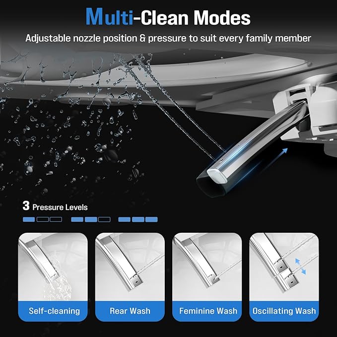Tankless Smart Toilet Bidet with Auto Open/Close, Dual Auto Flush, Heated Seat, Air Dryer, Multiple Cleaning Modes, One-Piece Design, Blackout Flush, Ideal for Modern Bathrooms