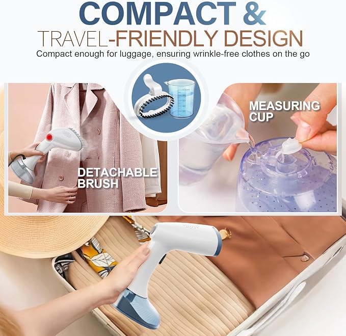 Steamer for Clothes, 1800W Fast Heat-up Clothes Steamer Handheld Garment Steamer with 3 Steam Settings, 380ml Water Tank, 9.8' Cord, Portable Clothing Steamer for Wrinkle Removal Safe on All Fabrics