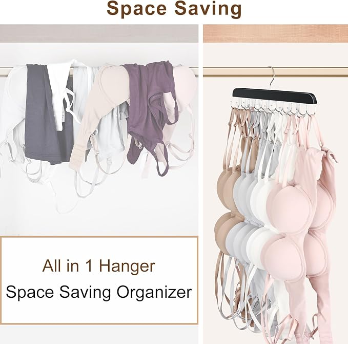Tank Top Hanger with 40 Hooks for Closet Organizer, Premium Wood Bra Hanger | 2 Pack Foldable Space Saving Hangers Closet Organizers and Storage, Closet Accessories Multi Hook Hanger for Dorm & Apartment